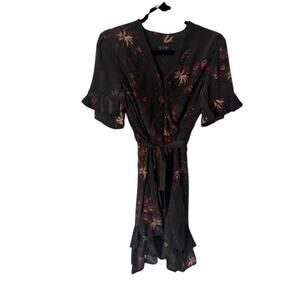 AllSaints Frankie Nila Floral Mini Dress Dark Khaki Ruffle Sleeve Size 2